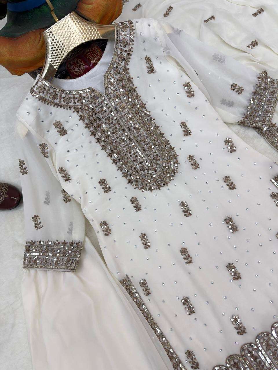 Gorgeous White & Gold Sharara FSL