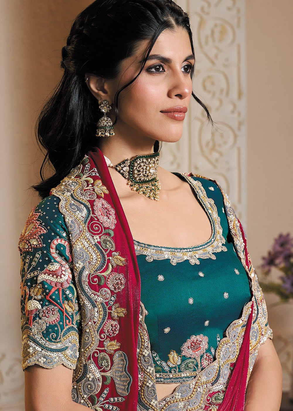 Stunning Red & Blue Floral MHR Saree