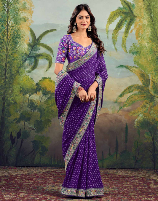 Alluring Purple Saree Bhandani STR Saree - Indian Dress House 786