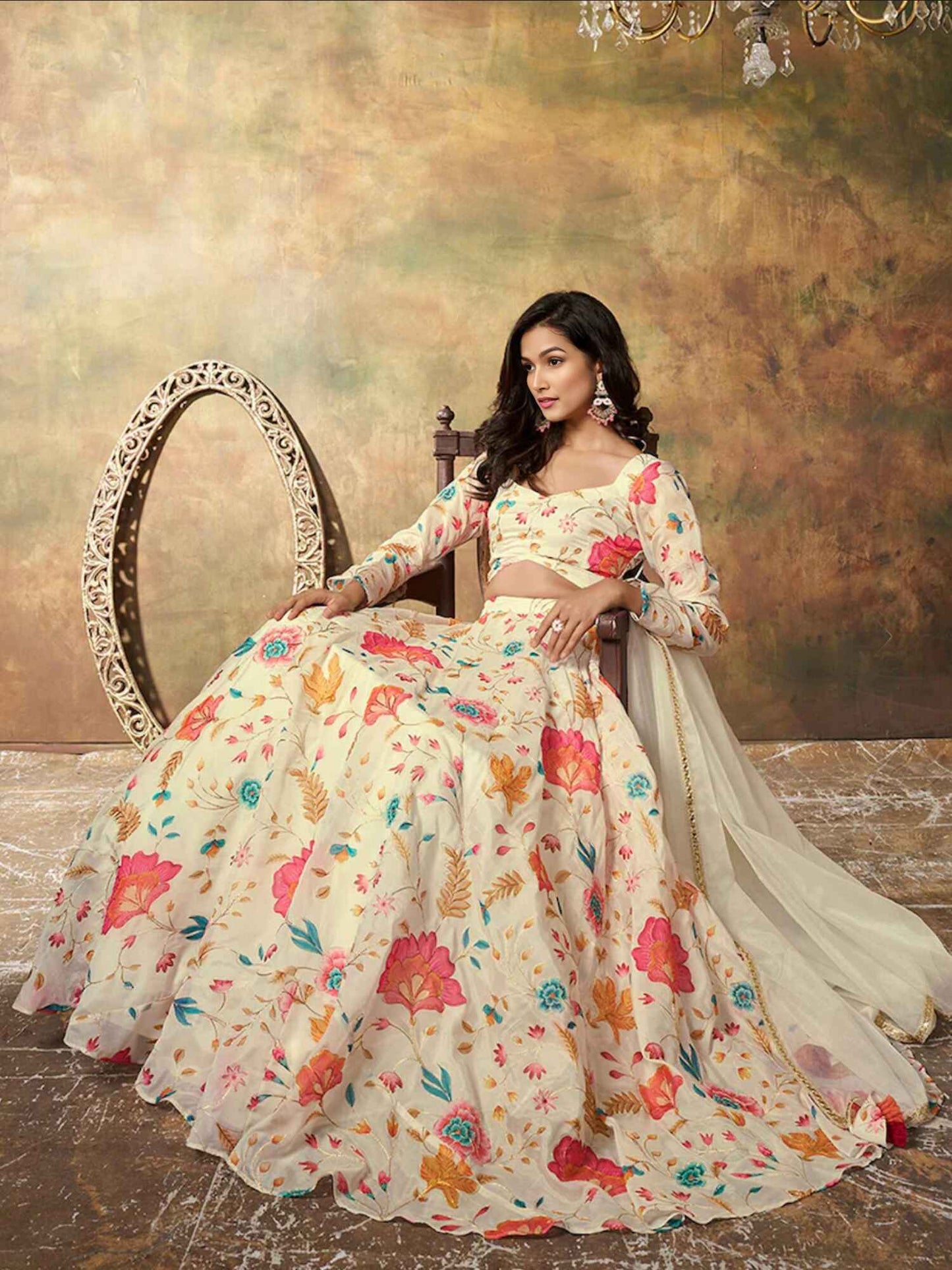 Alluring Soft Cream Floral ZLC - Indian Dress House 786