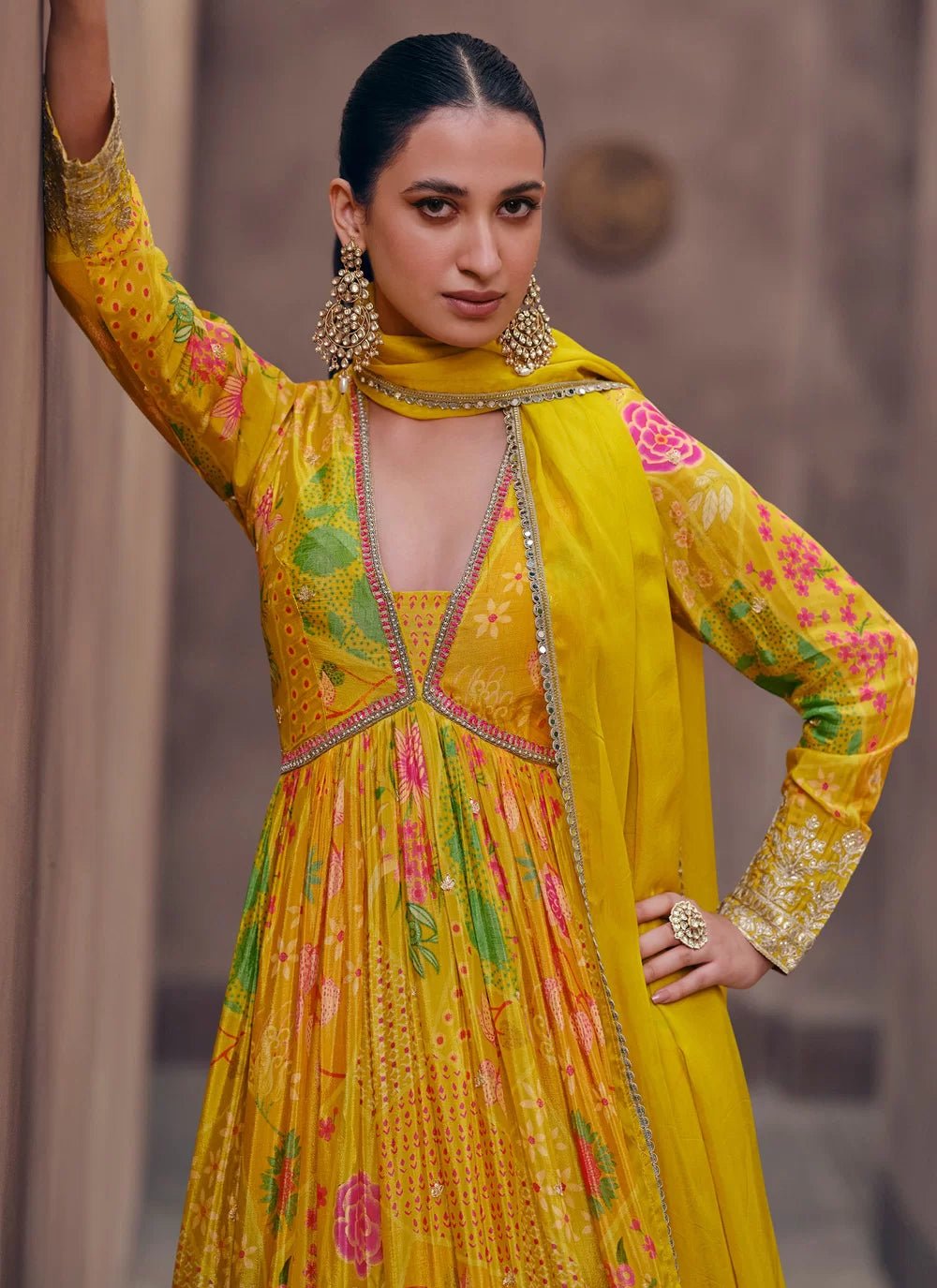 Beautiful Floral Yellow SYKS - Indian Dress House 786