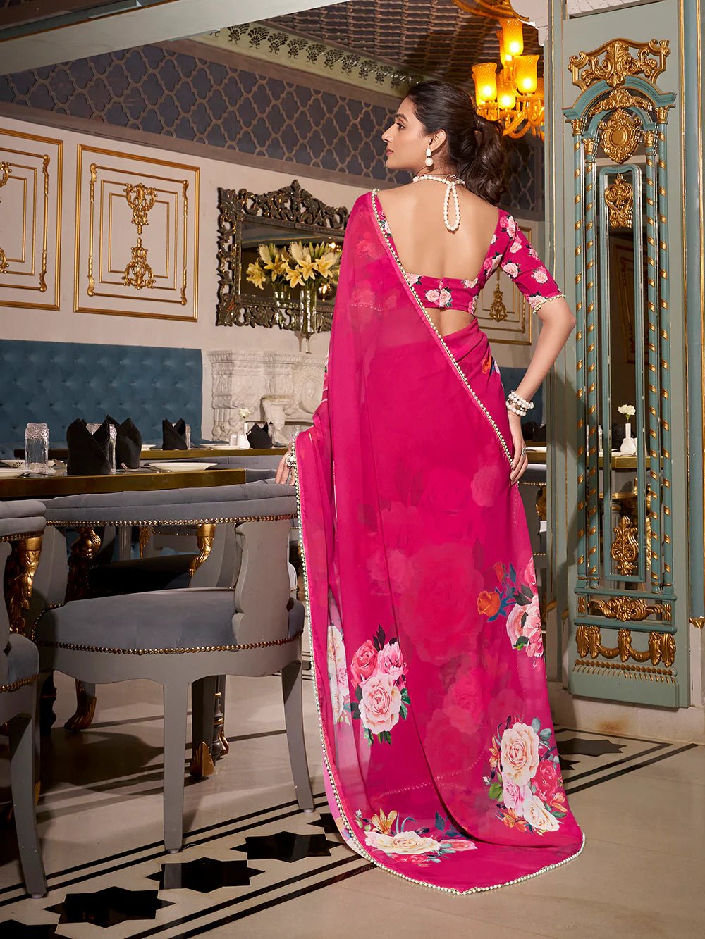 Bold Fuchsia Rose YF Saree - Indian Dress House 786