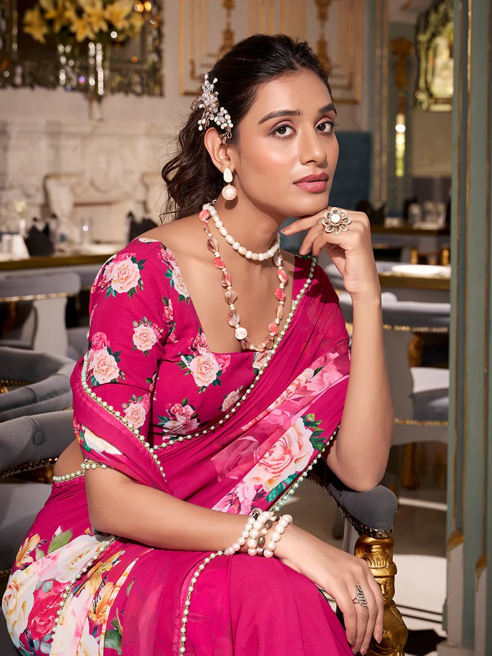 Bold Fuchsia Rose YF Saree - Indian Dress House 786