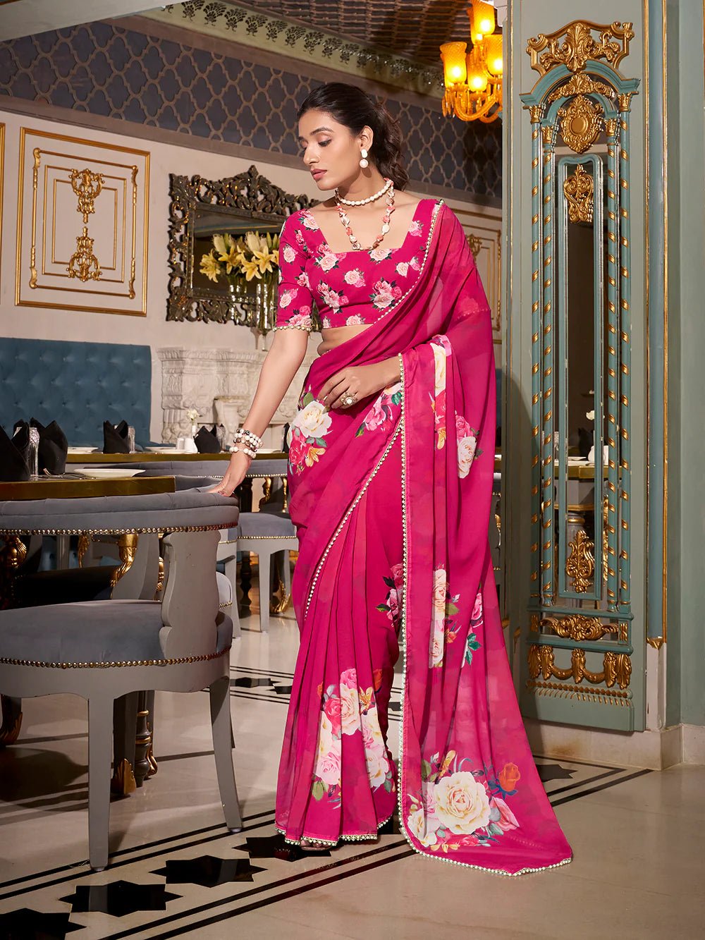 Bold Fuchsia Rose YF Saree - Indian Dress House 786