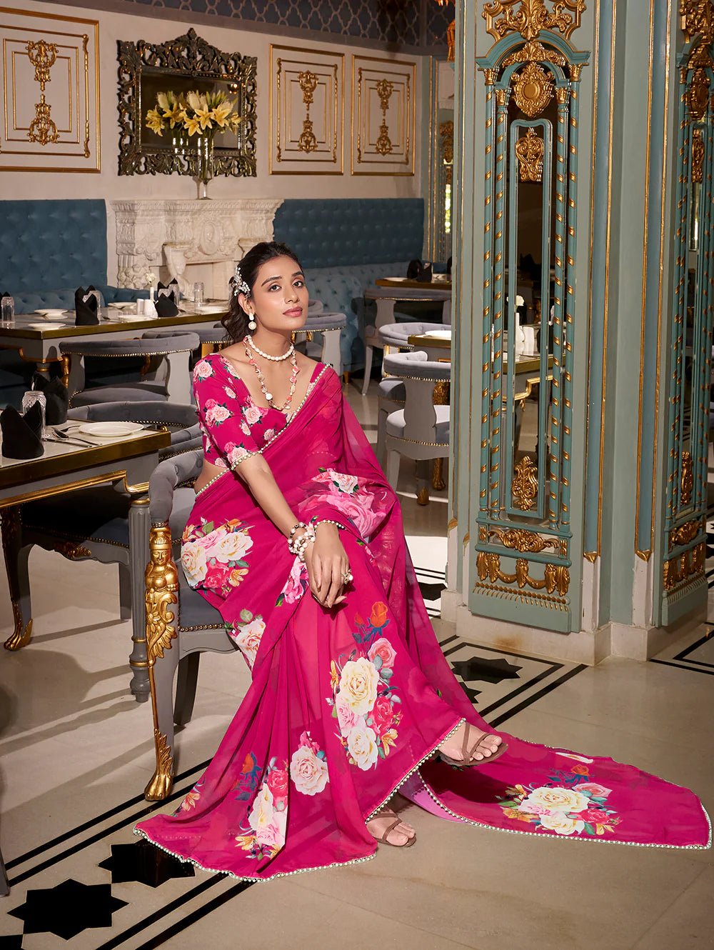 Bold Fuchsia Rose YF Saree - Indian Dress House 786