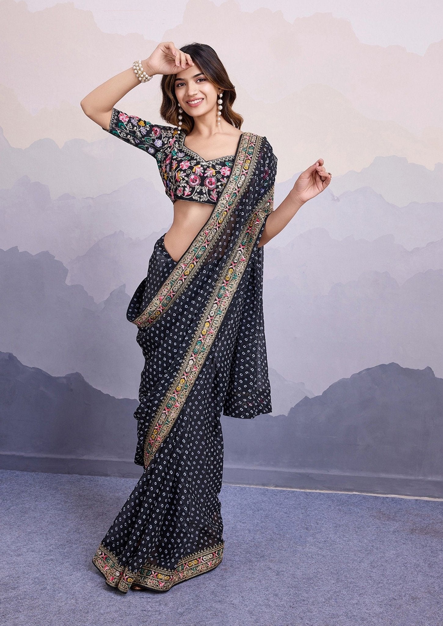 Breath Taking Black Bhandani STR Saree - Indian Dress House 786