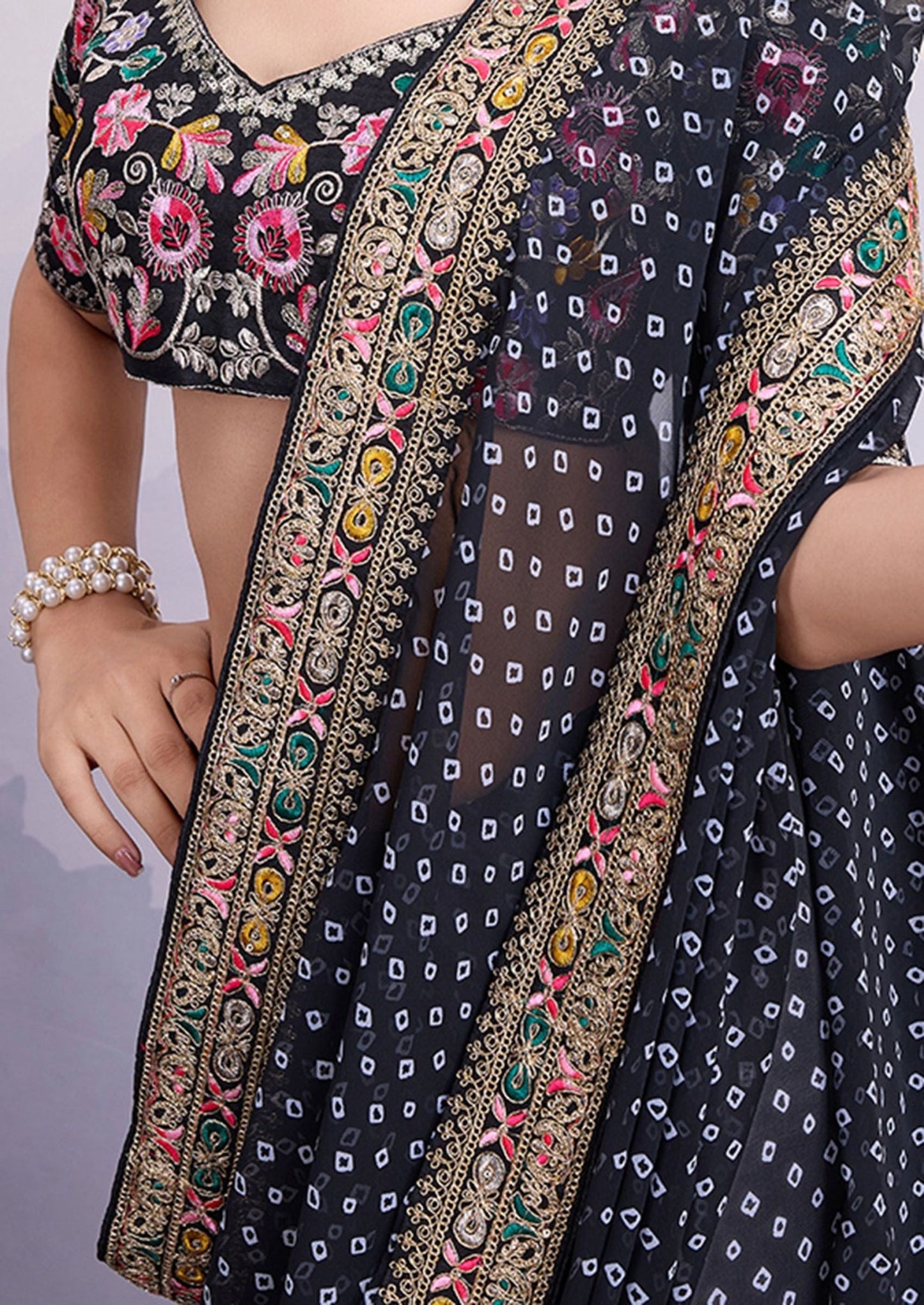 Breath Taking Black Bhandani STR Saree - Indian Dress House 786