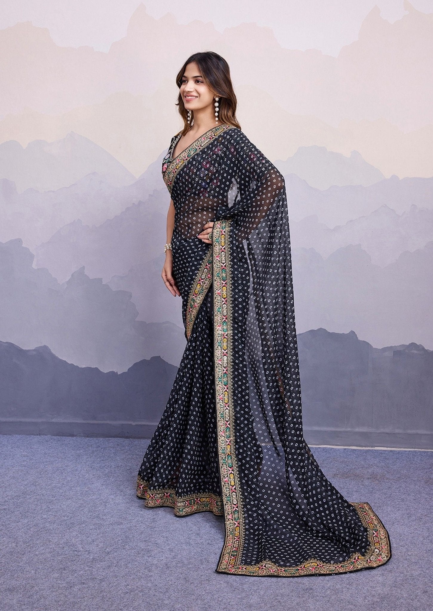 Breath Taking Black Bhandani STR Saree - Indian Dress House 786