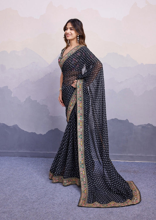 Breath Taking Black Bhandani STR Saree - Indian Dress House 786