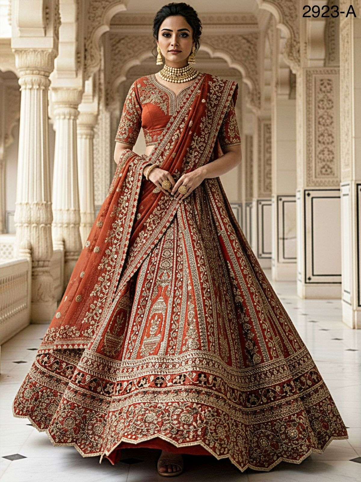 Breath Taking Orange Bridal Lengha - Indian Dress House 786