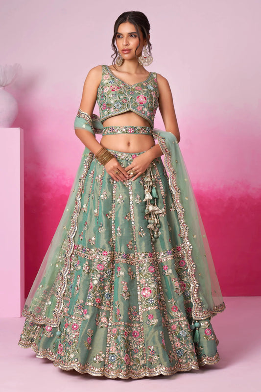Breath Taking Sea Green Floral ACL - Indian Dress House 786