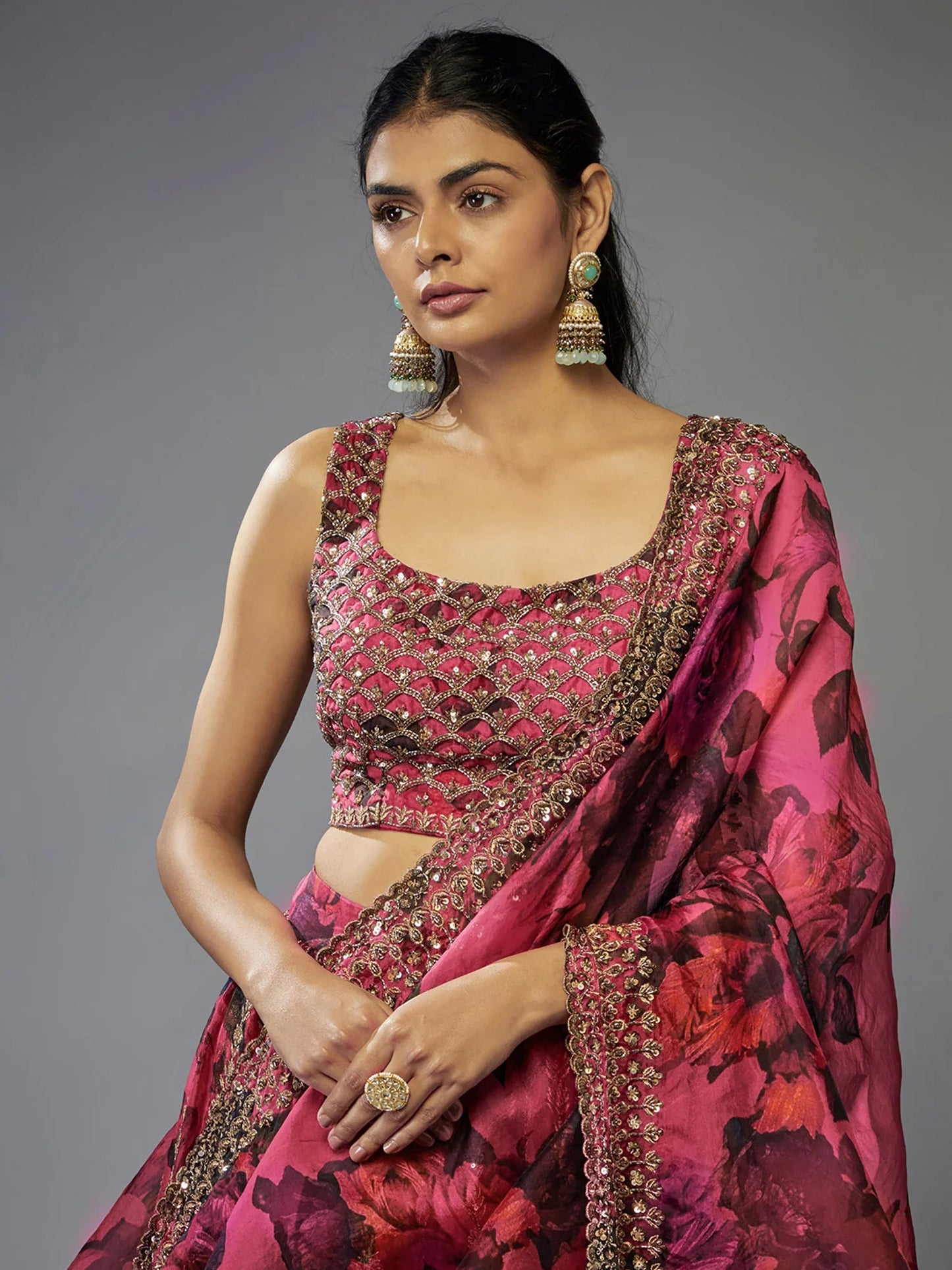 Coral Pink Floral ZLC - Indian Dress House 786
