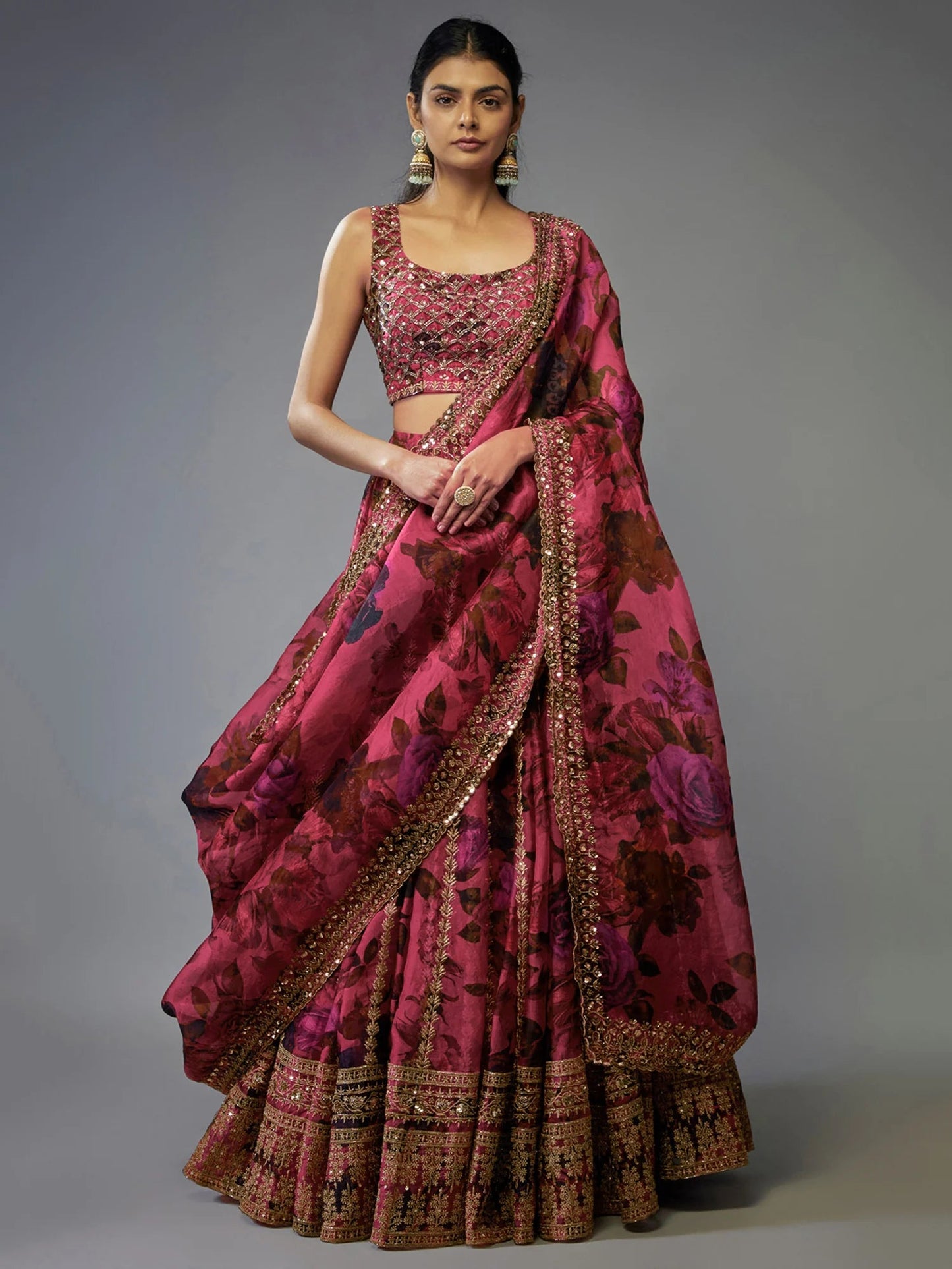 Coral Pink Floral ZLC - Indian Dress House 786