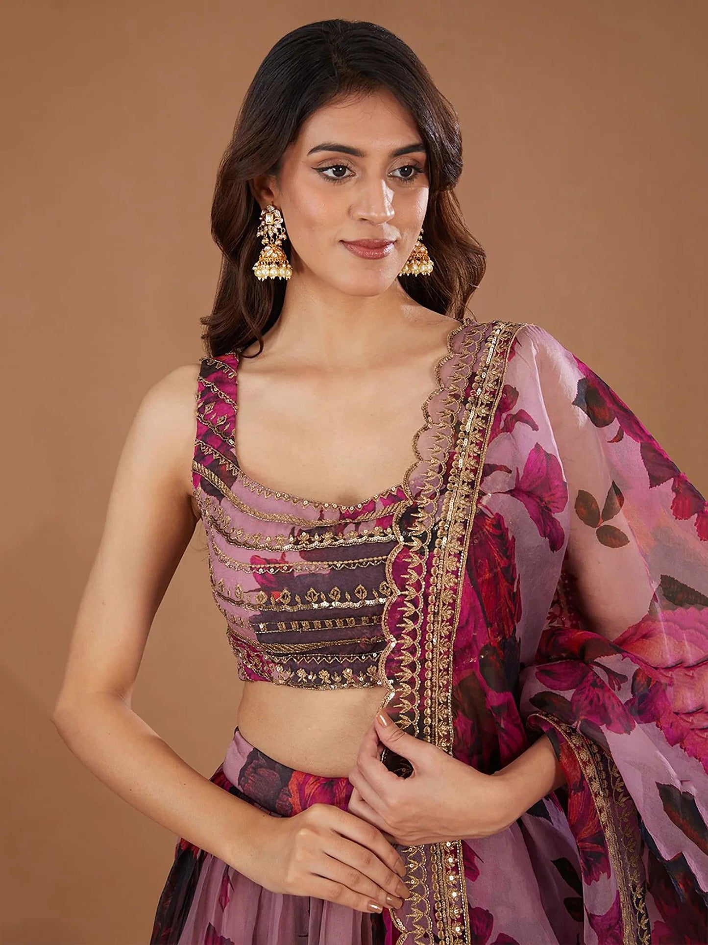 Coral Purple Pink Floral ZLC - Indian Dress House 786