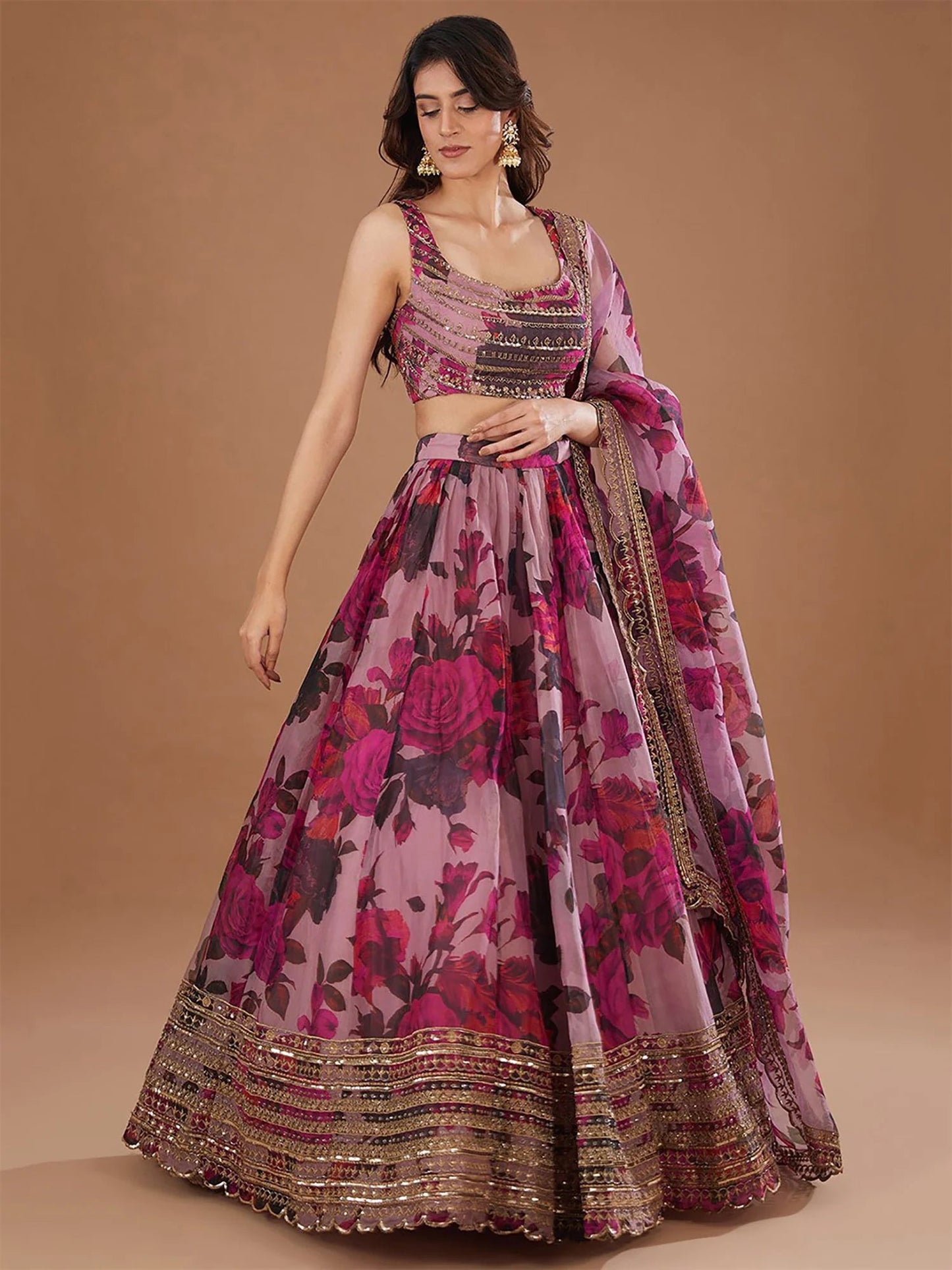 Coral Purple Pink Floral ZLC - Indian Dress House 786
