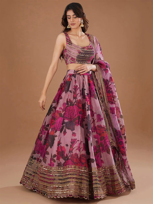Coral Purple Pink Floral ZLC - Indian Dress House 786