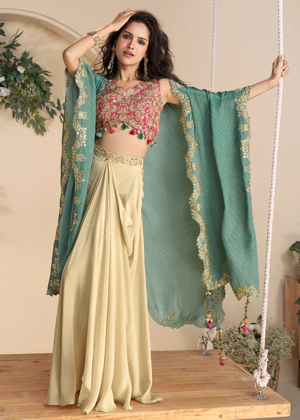 Creamy Pink Embroidered Shrug SWYN - Indian Dress House 786
