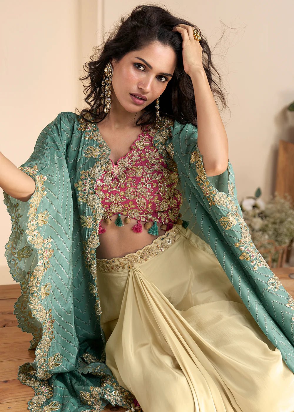 Creamy Pink Embroidered Shrug SWYN - Indian Dress House 786