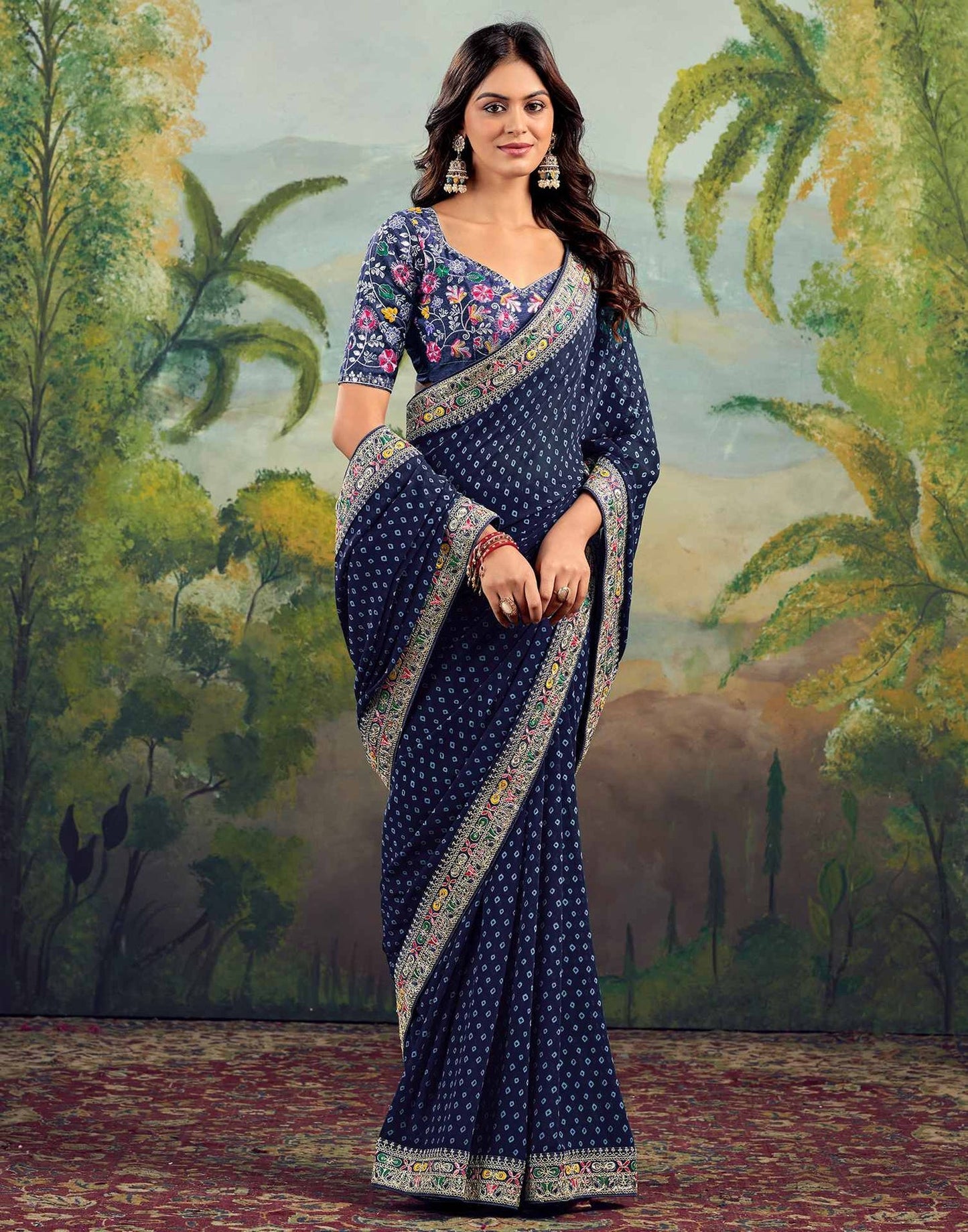 Dynamic Navy Blue Saree Bhandani STR Saree - Indian Dress House 786