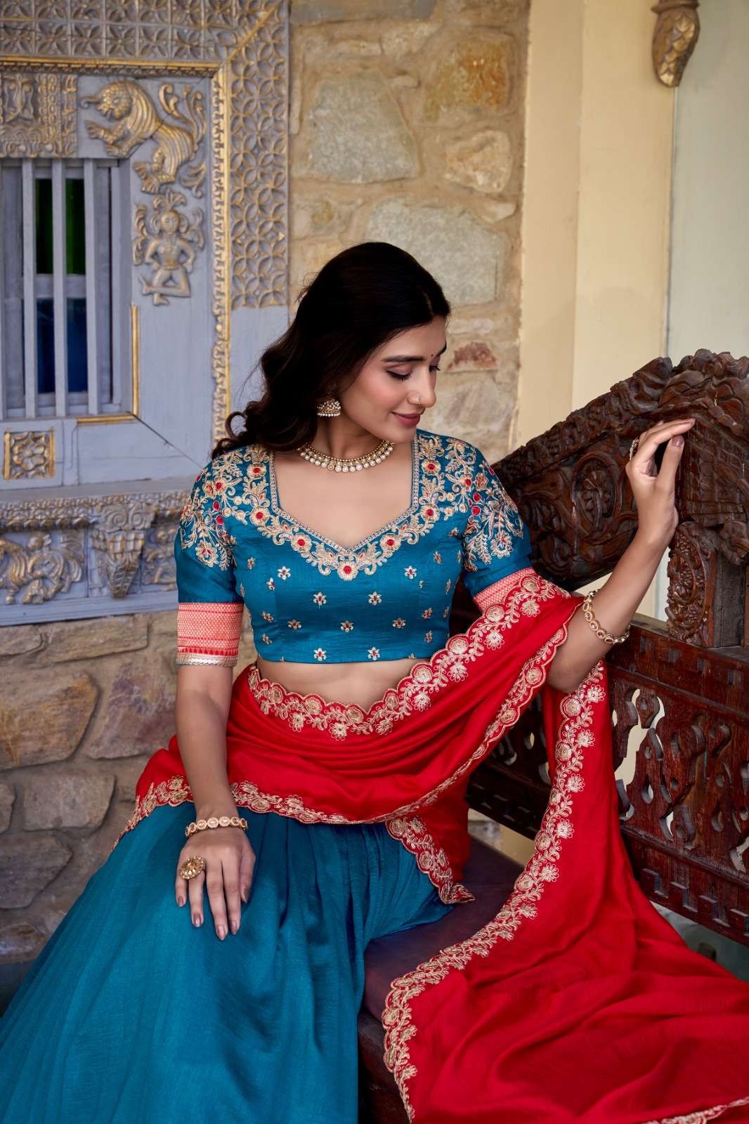 Elegant Blue & Red PVL - Indian Dress House 786