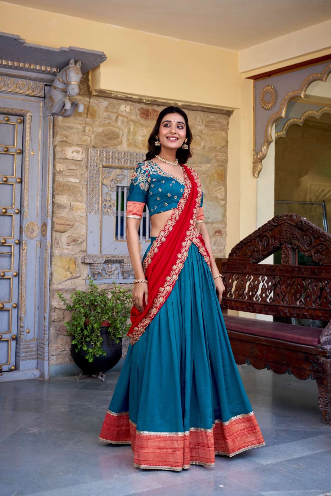 Elegant Blue & Red PVL - Indian Dress House 786
