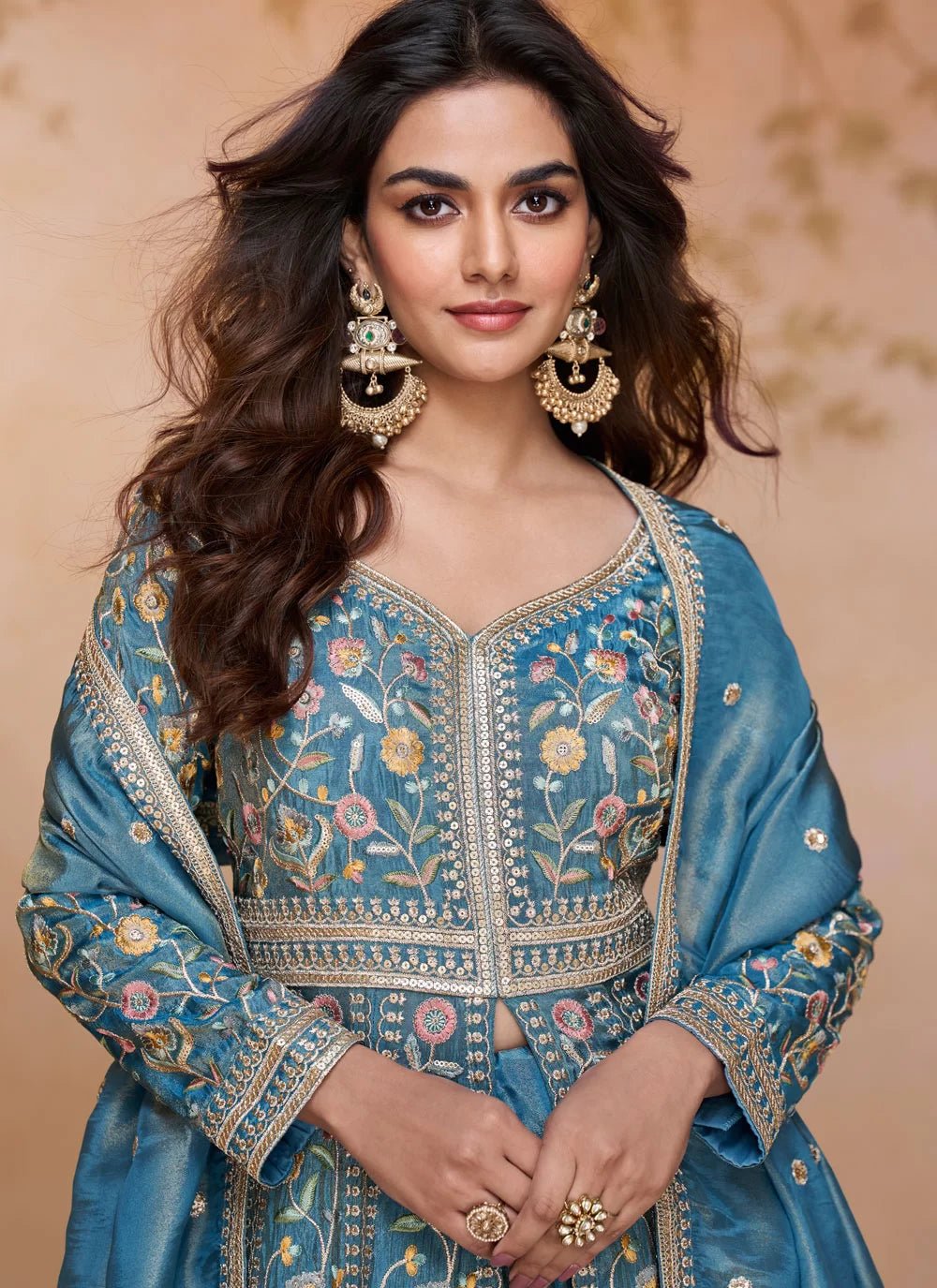 Elegant Floral Blue APJ - Indian Dress House 786