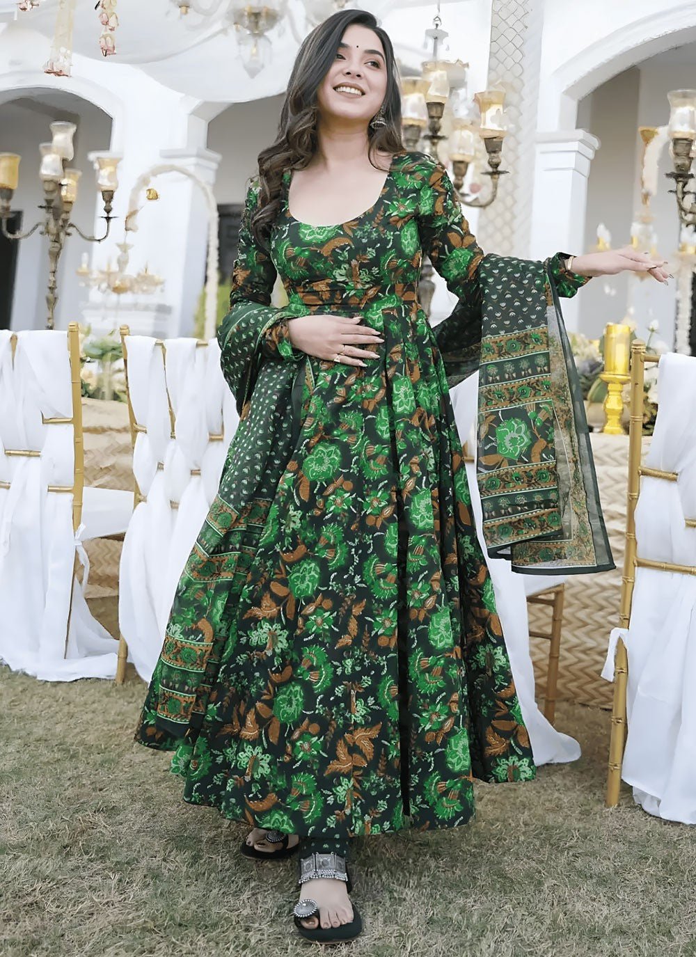 Elegant Floral Green LC VYM 1003 FVD - Indian Dress House 786