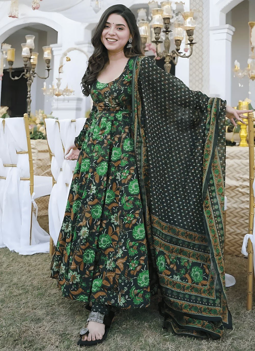 Elegant Floral Green LC VYM 1003 FVD - Indian Dress House 786