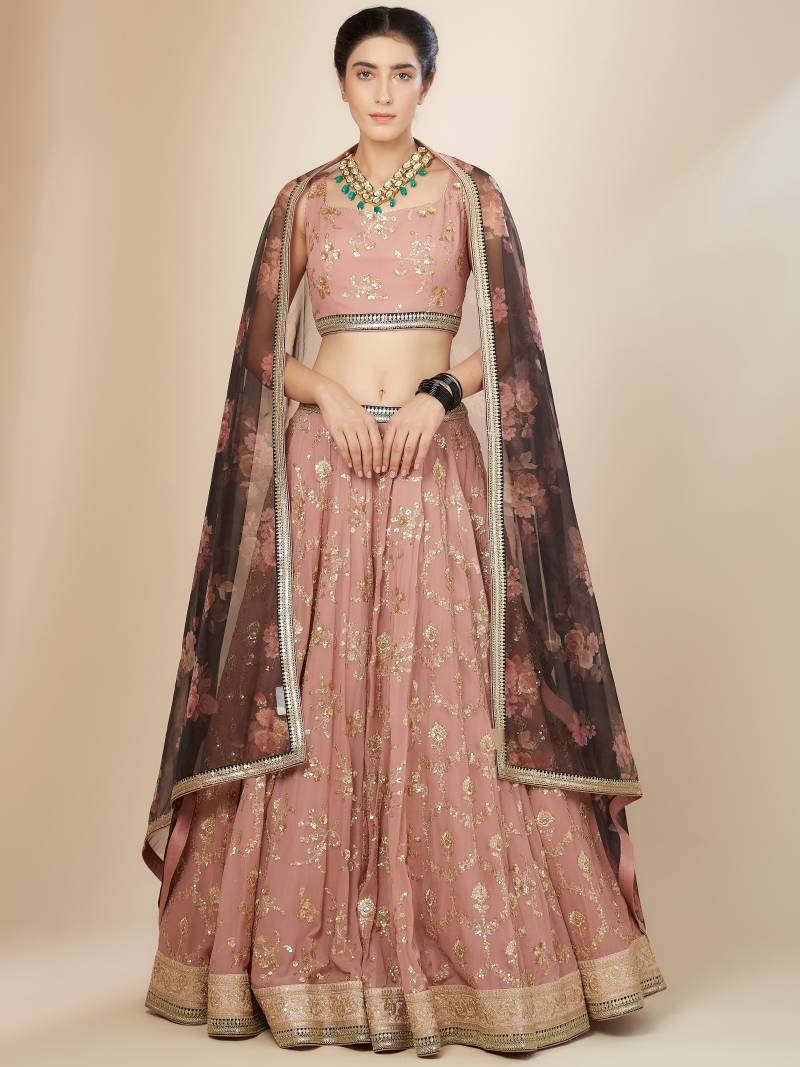 Elegant Floral Mink & Brown ZLC - Indian Dress House 786