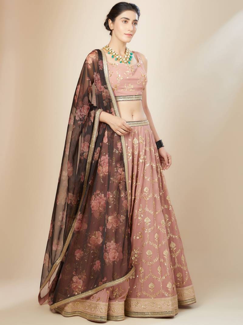 Elegant Floral Mink & Brown ZLC - Indian Dress House 786