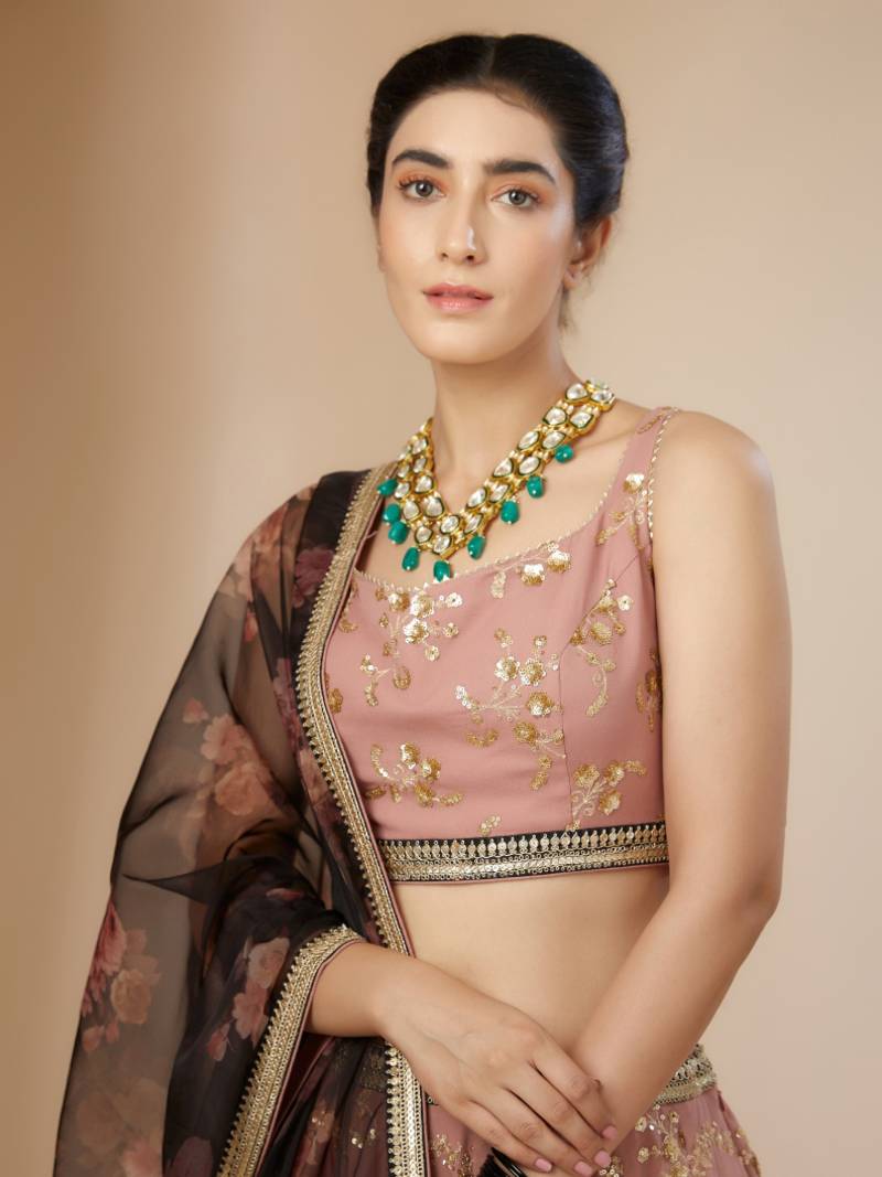 Elegant Floral Mink & Brown ZLC - Indian Dress House 786