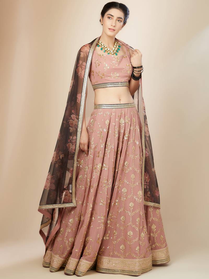 Elegant Floral Mink & Brown ZLC - Indian Dress House 786