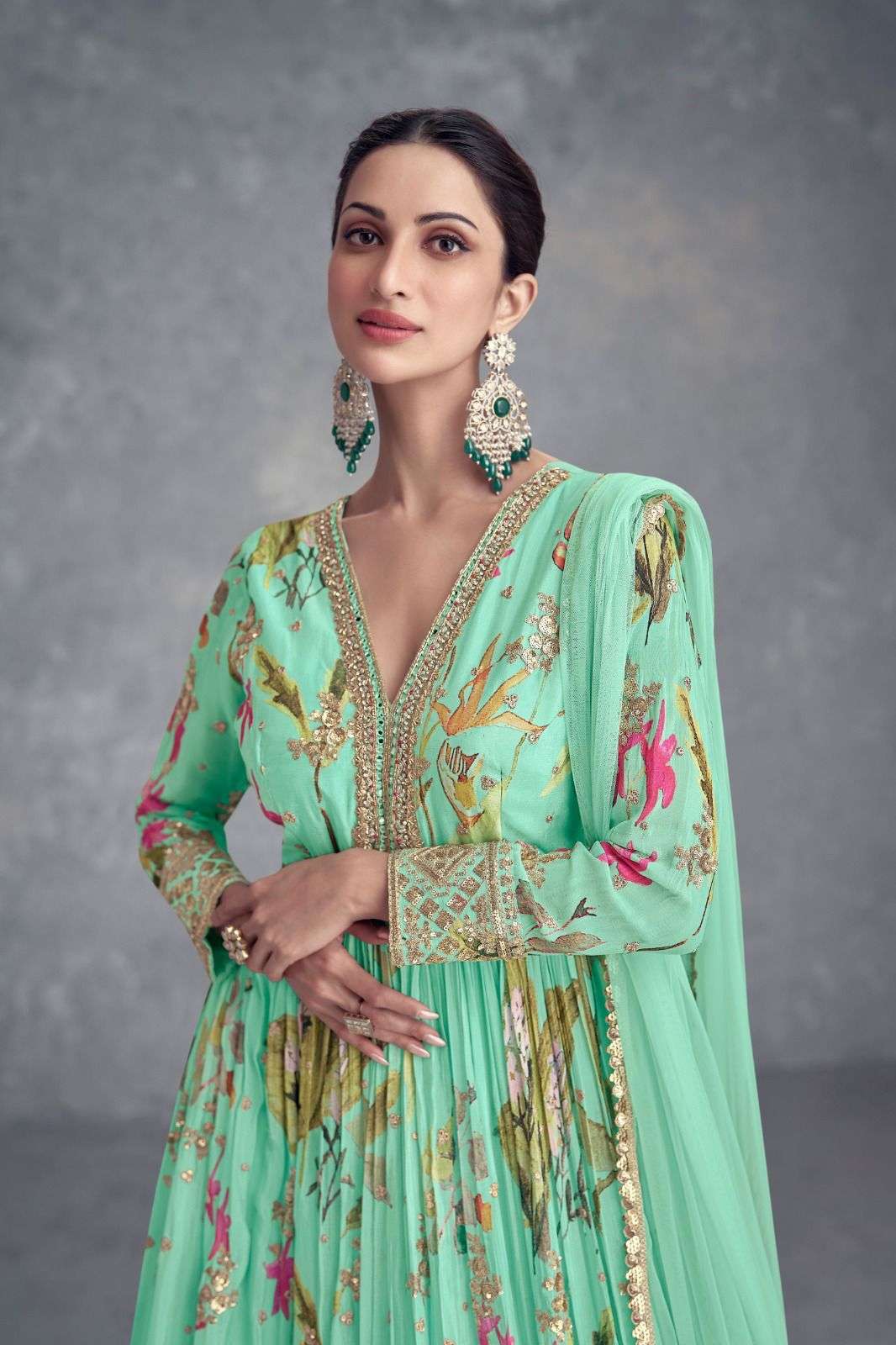 Elegant Floral Mint Green GKA - Indian Dress House 786