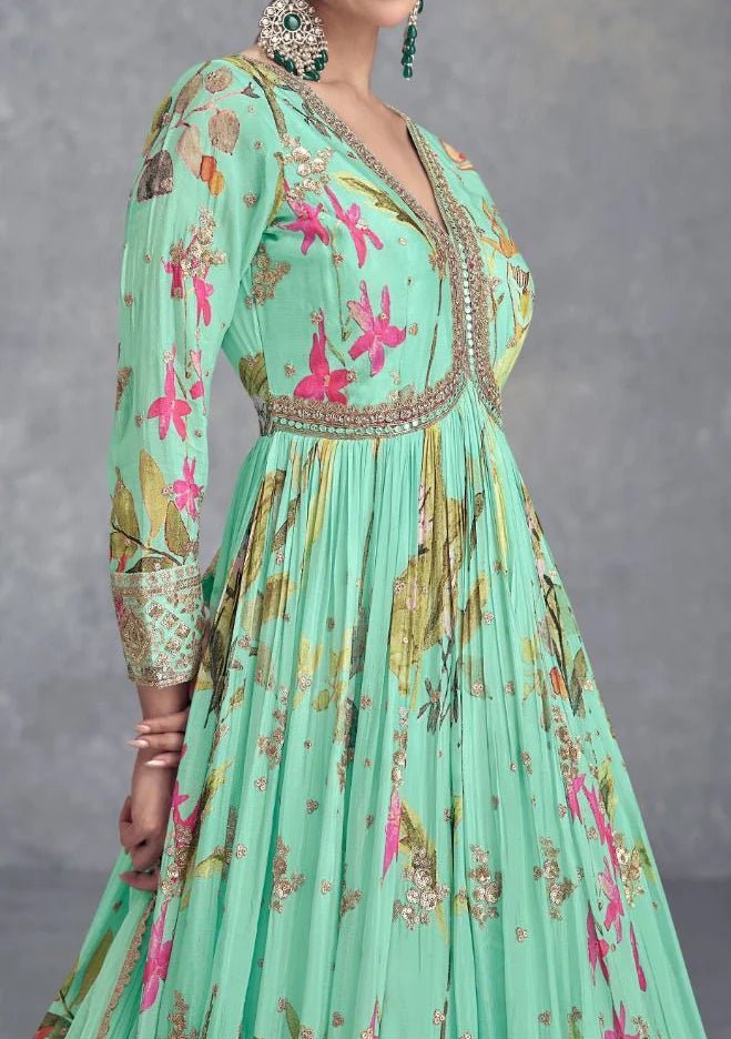 Elegant Floral Mint Green GKA - Indian Dress House 786