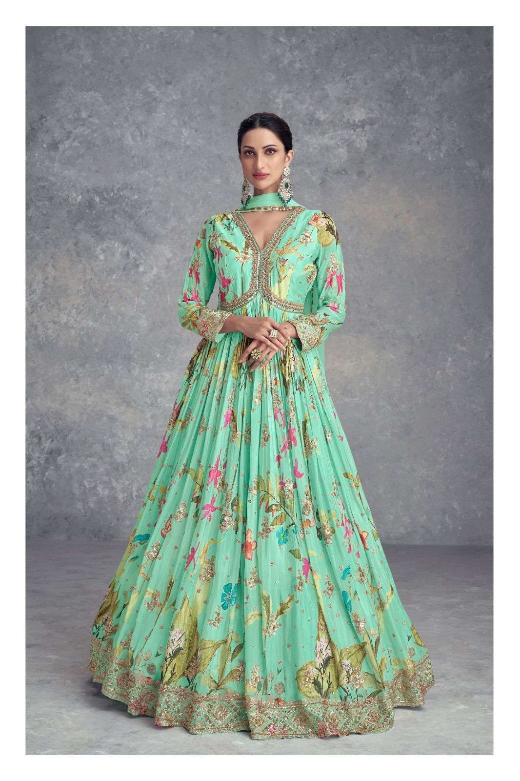 Elegant Floral Mint Green GKA - Indian Dress House 786