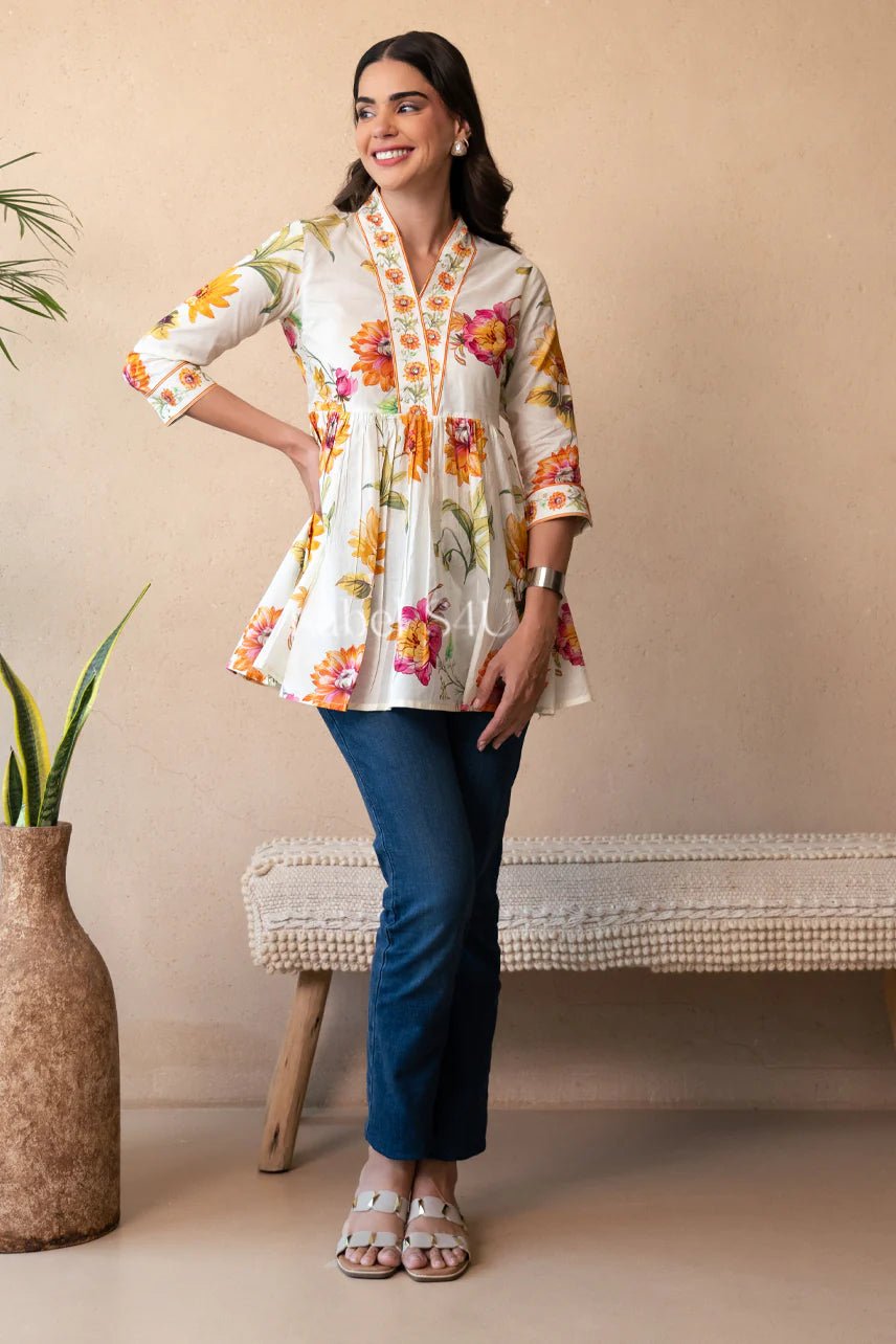 Elegant Floral Mustard & White WD05 FVD - Indian Dress House 786