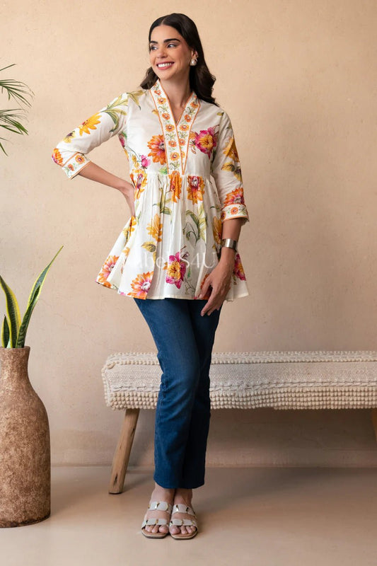 Elegant Floral Mustard & White WD05 FVD - Indian Dress House 786