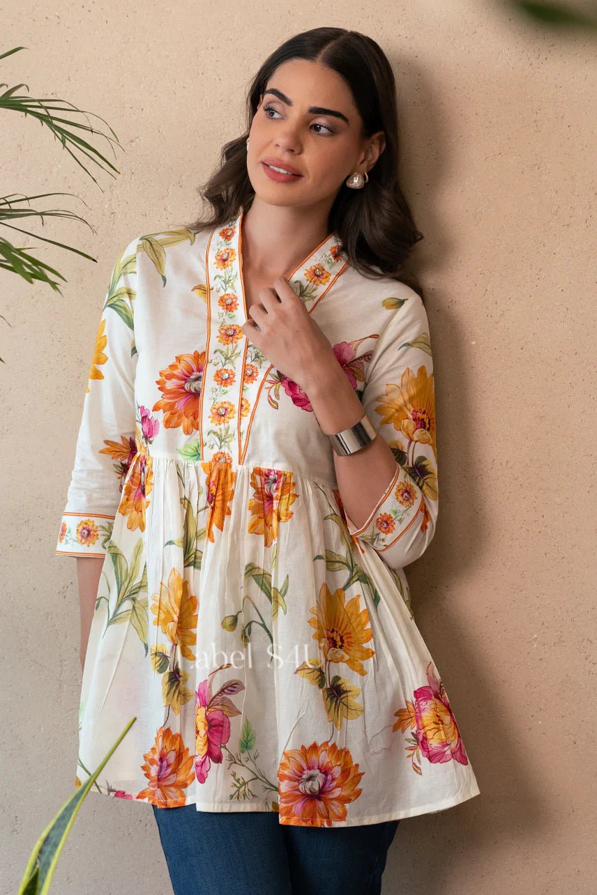 Elegant Floral Mustard & White WD05 FVD - Indian Dress House 786