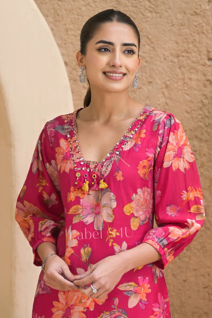 Elegant Floral Pink S4UKT FVD - Indian Dress House 786