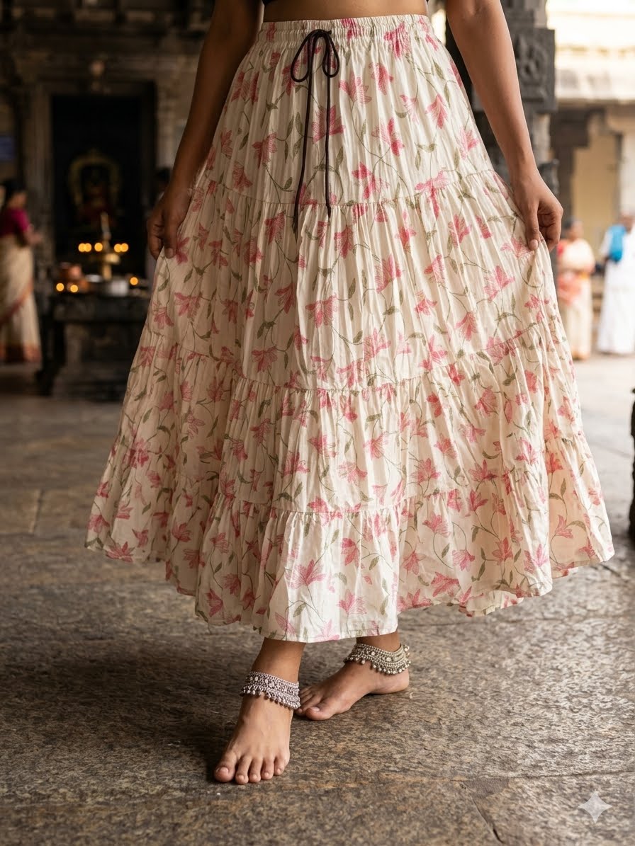 Elegant Floral Pink Skirt - Indian Dress House 786