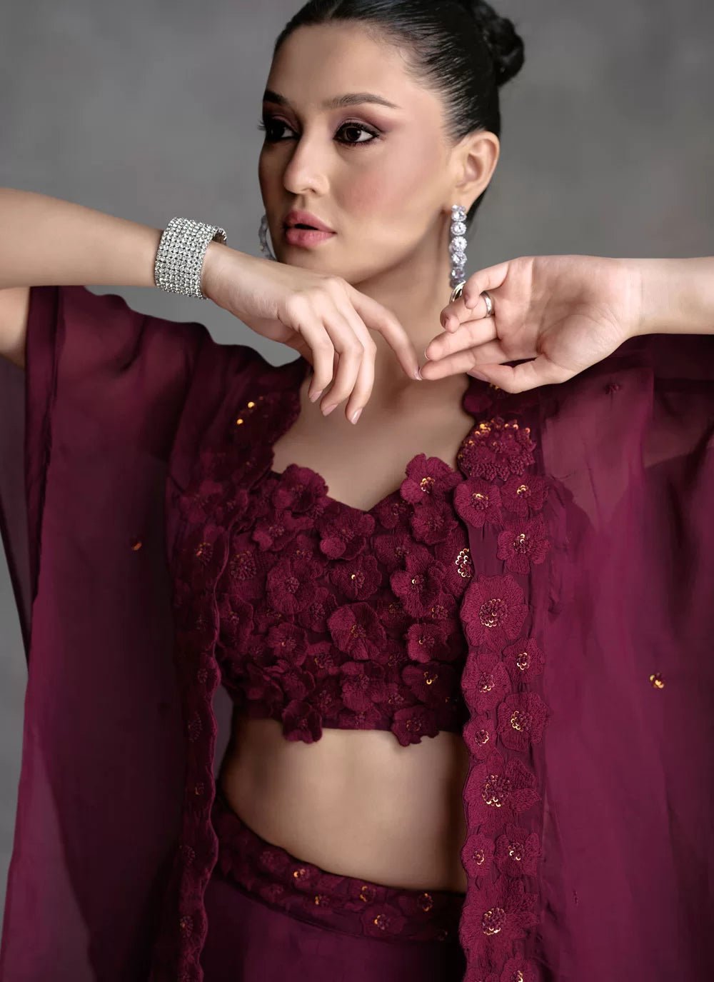 Elegant Floral Wine SYJU - Indian Dress House 786
