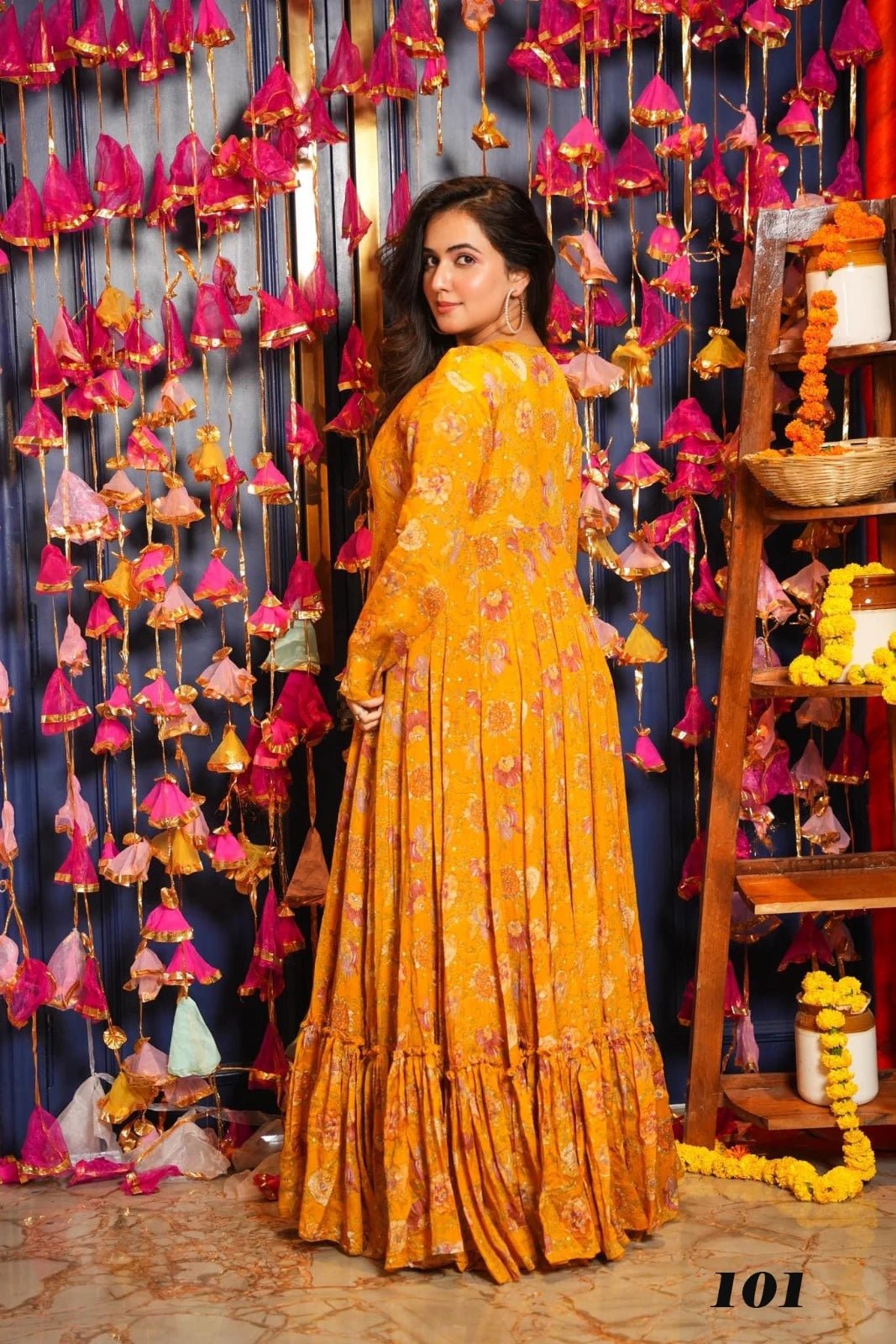 Elegant Floral Yellow 101 FVD - Indian Dress House 786