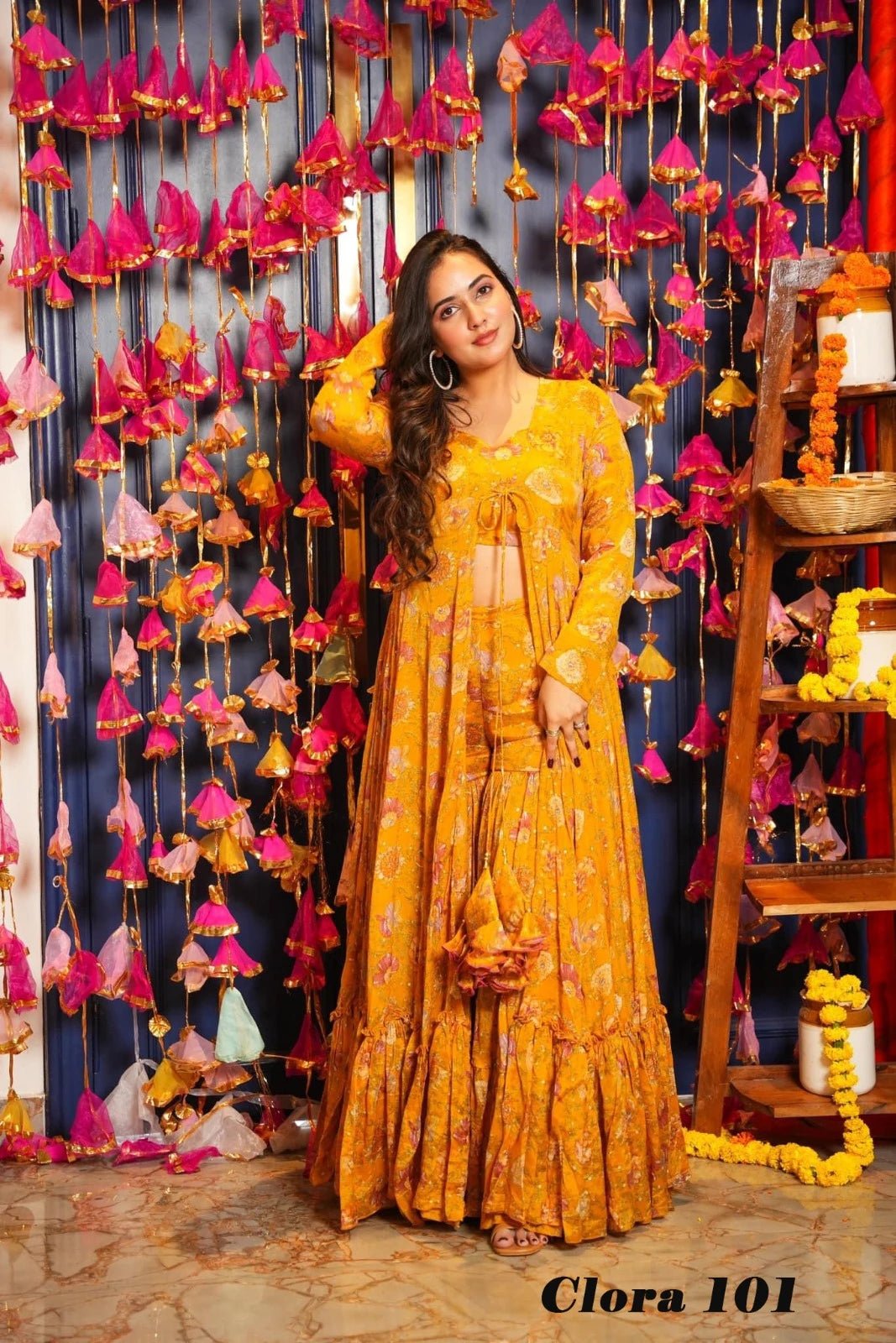 Elegant Floral Yellow 101 FVD - Indian Dress House 786