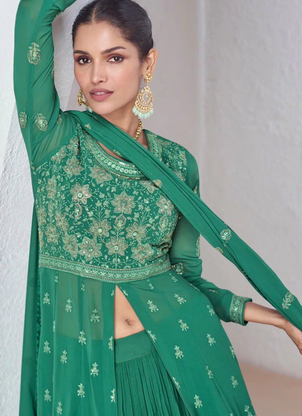 Elegant Green Floral ASBJ - Indian Dress House 786