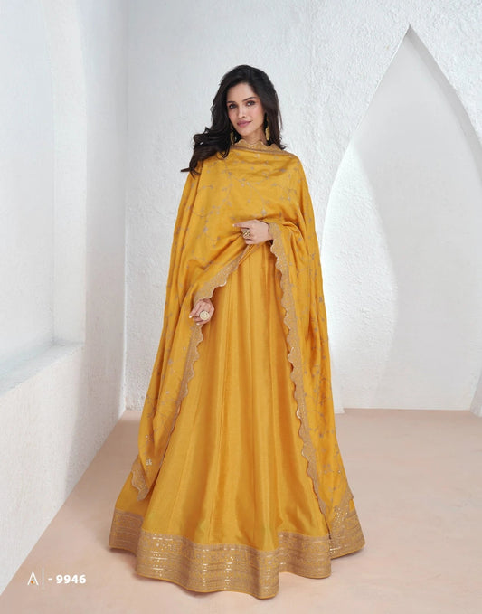Elegant Haldi Yellow ASJ - Indian Dress House 786