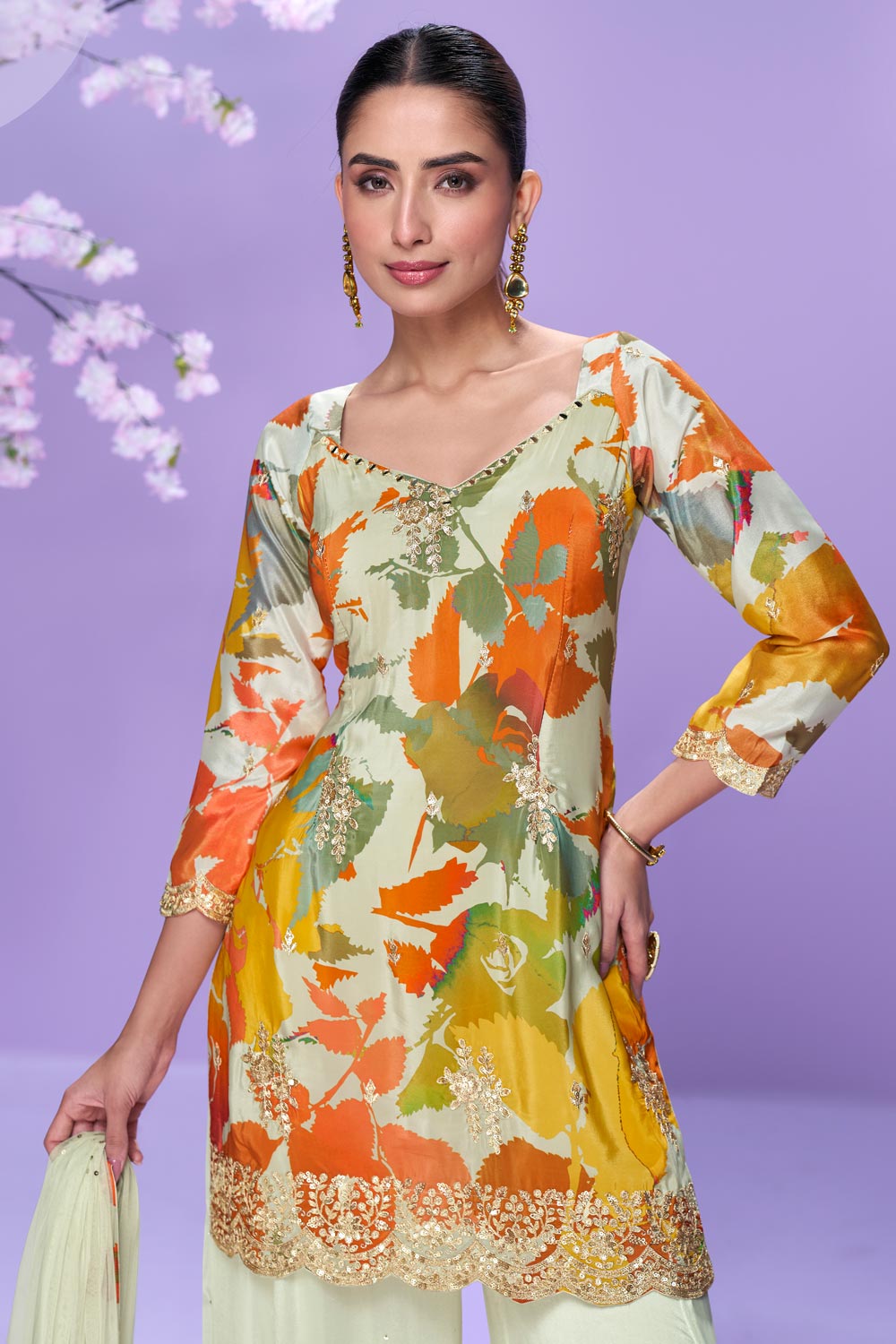 Elegant Off White Floral SYVA - Indian Dress House 786