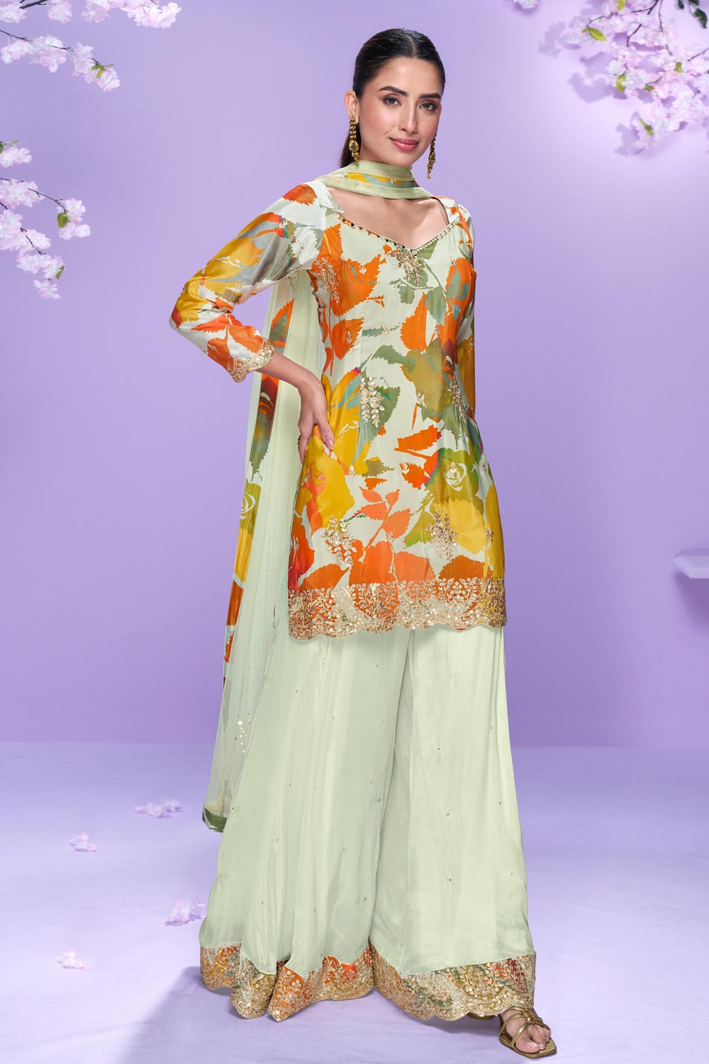 Elegant Off White Floral SYVA - Indian Dress House 786