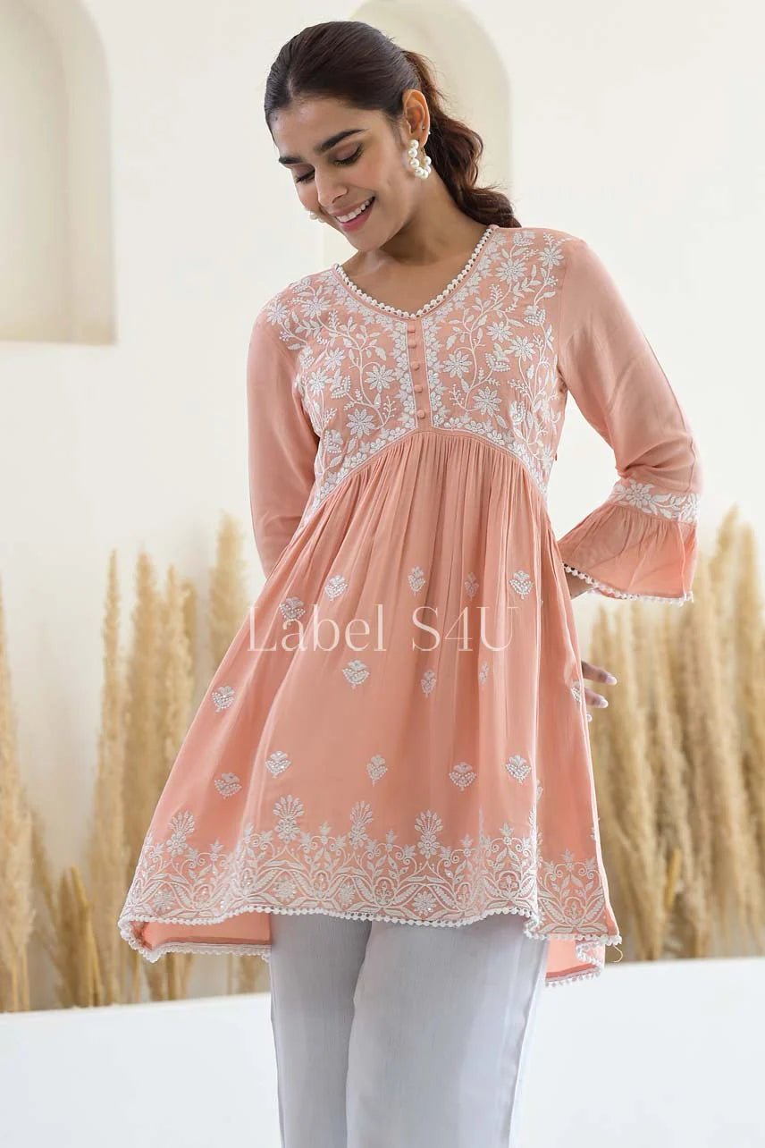 Elegant Pastel Peach S4USD FVD - Indian Dress House 786