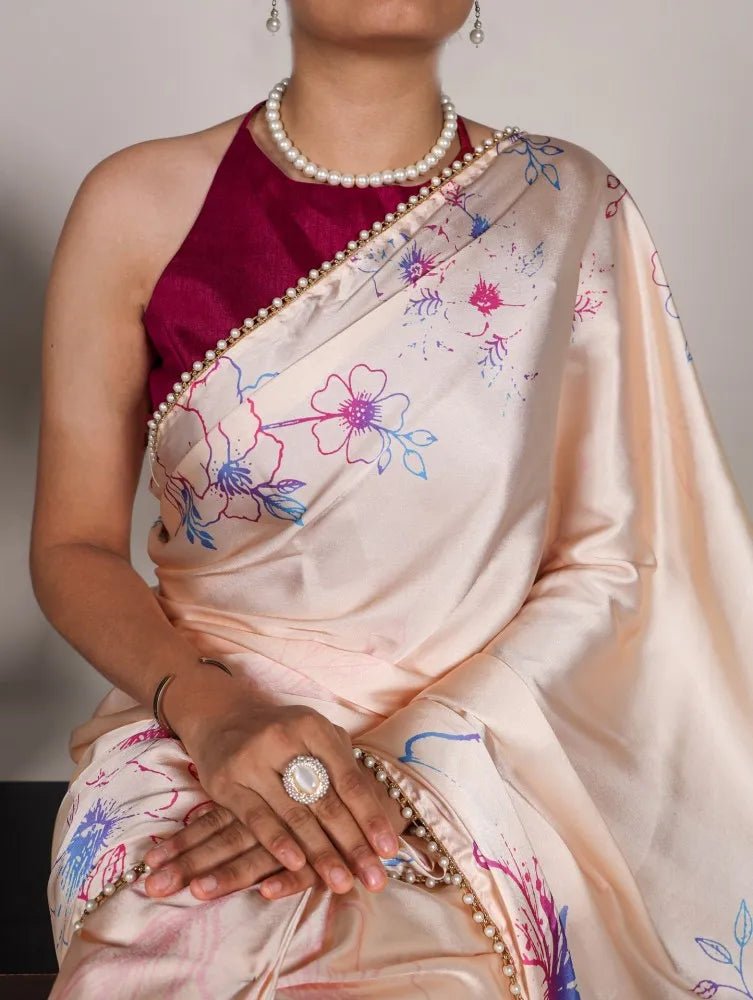 Elegant Peach MC BTS Saree - Indian Dress House 786