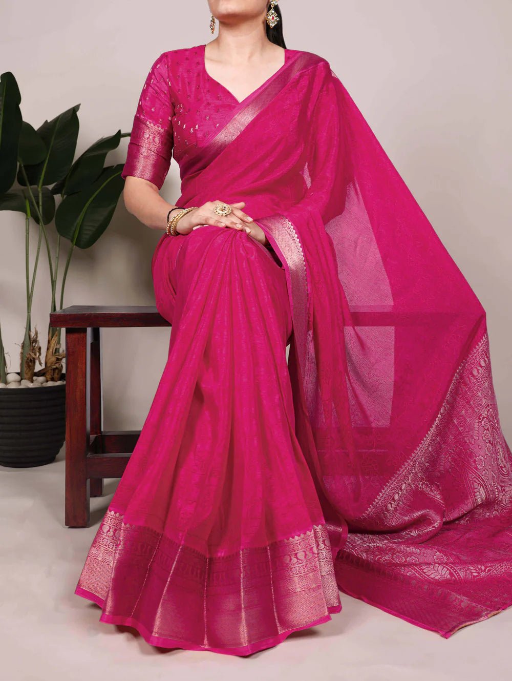 Elegant Pink YF Saree - Indian Dress House 786